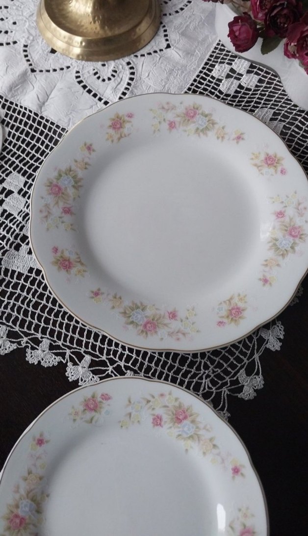 Antika Pastel Çiçek Desen İnce Porselen Tabak Seti Pasta Takımı - Görsel 5