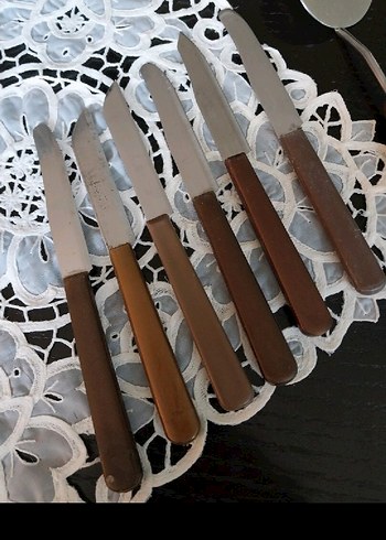 Beden Vintage Kahverengi Saplı Mutfak Bıçakları ve Spatula Seti