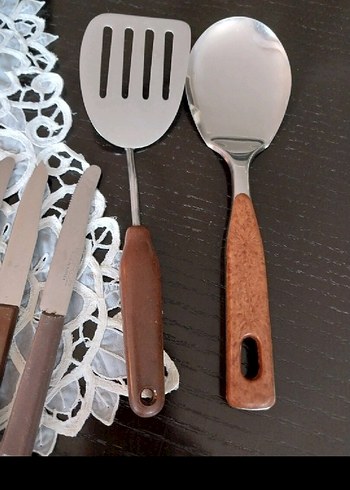 American Vintage Vintage Kahverengi Saplı Mutfak Bıçakları ve Spatula Seti