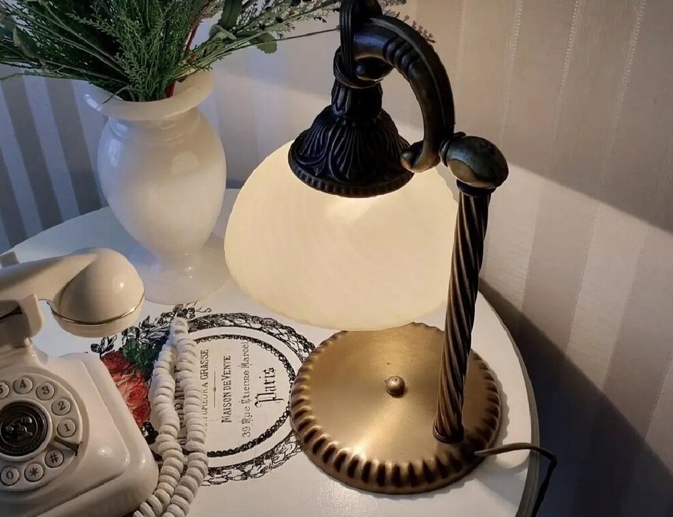 Antik Tarz Ofis Pirinç Masa Lambası Prinç Abajur Çalışma Lamba - Görsel 2