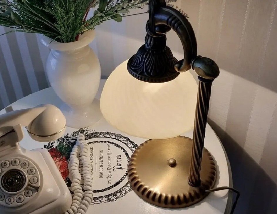 Antik Tarz Ofis Pirinç Masa Lambası Prinç Abajur Çalışma Lamba - Görsel 3