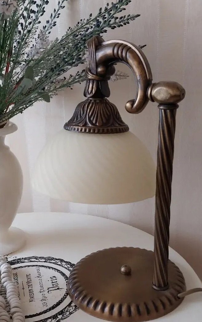 Antik Tarz Ofis Pirinç Masa Lambası Prinç Abajur Çalışma Lamba - Görsel 5