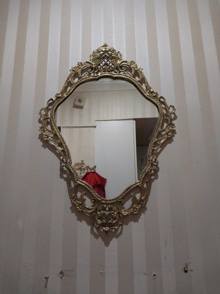 Antika Pirinç Dekoratif Ayna Duvar Aynası Vintage - Görsel 3