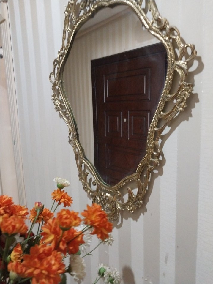 Antika Pirinç Dekoratif Ayna Duvar Aynası Vintage - Görsel 4