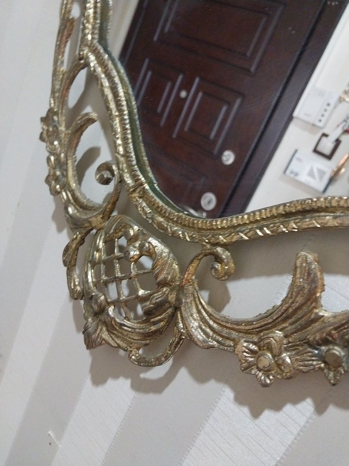 Antika Pirinç Dekoratif Ayna Duvar Aynası Vintage - Görsel 5