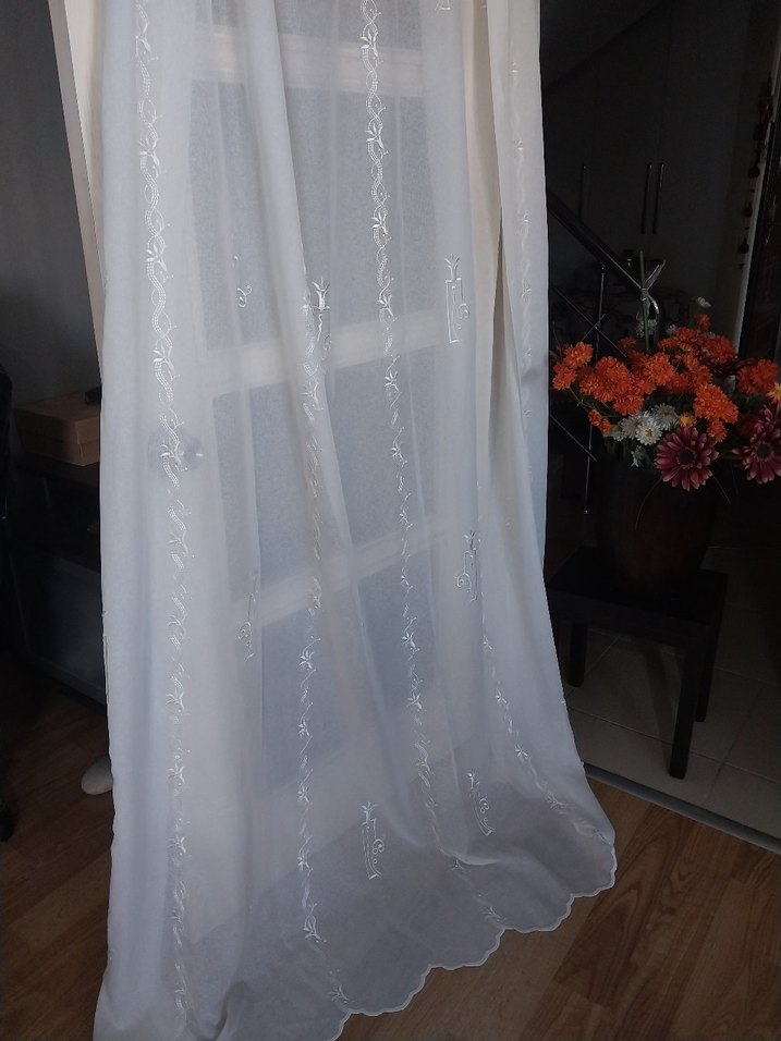 Nakışlı Keten Tül 2 Kanat - Görsel 3