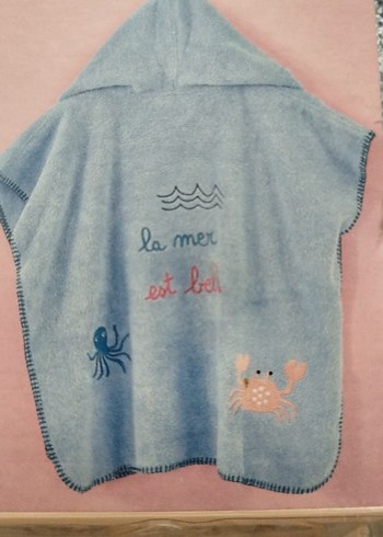 Kapüşonlu Erkek Çocuk Bornozu Mavi - Görsel 2