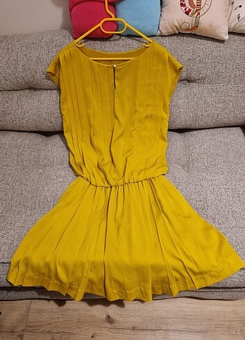 Machka #sarı #pileli #elbise