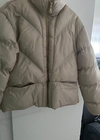 Bej Midi Kışlık Kadın Mont Yüksek Yakalı