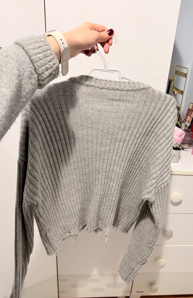 Gri Kadın Triko Uzun Kollu Kazak - Görsel 2