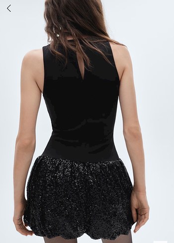 Siyah Deri Yüksek Yaka Mini Elbise - Görsel 2