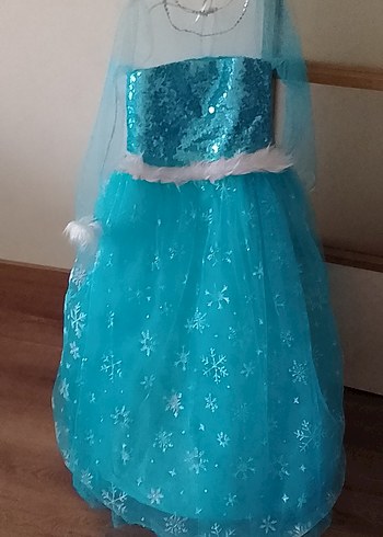 Mavi Straplez Nakışlı Kız Çocuk Abiye Elsa kostüm