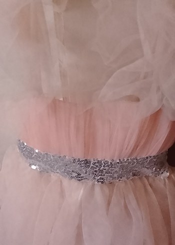 Abiye Pembe Straplez Fırfırlı Kız Çocuk Elbisesi