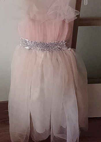 Pembe Straplez Fırfırlı Kız Çocuk Elbisesi