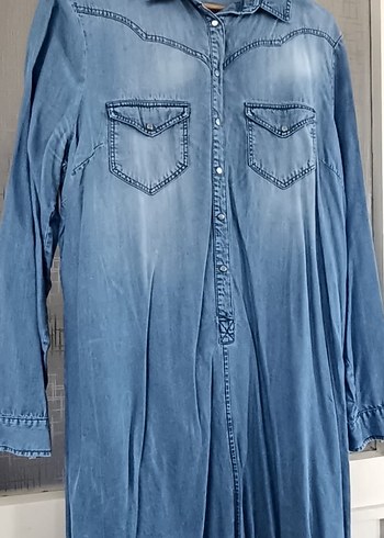 Düğmeli Uzun Kollu Hamile Denim Tunik