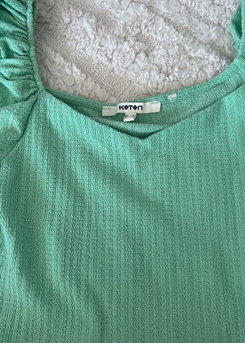 Koton Turkuaz Uzun Kollu Fırfırlı Kadın Bluz