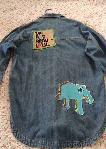 Düğmeli Uzun Kollu Mavi Denim Ceket