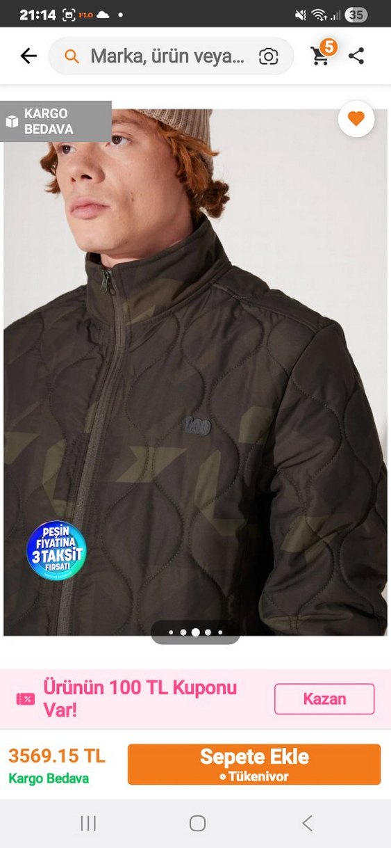 Kahverengi Kamuflaj Desenli Erkek Mont - Görsel 3