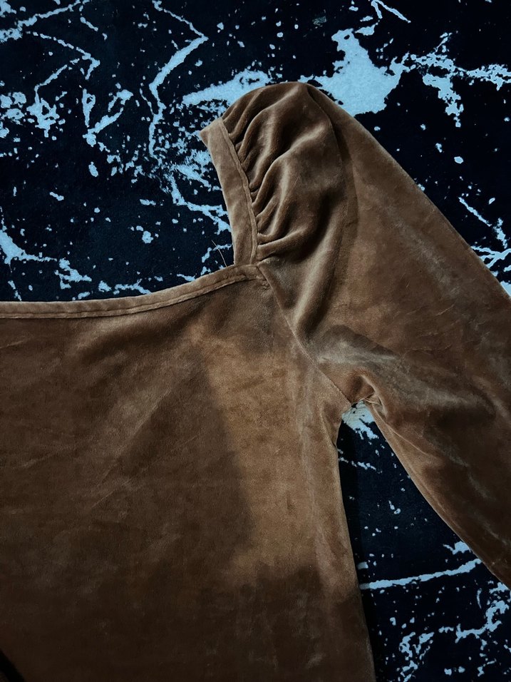 Kadın Kahverengi Süet Uzun Kollu Bluz - Görsel 2