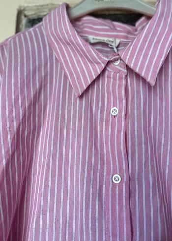 Pembe Çizgili Uzun Kollu Keten Gömlek - Görsel 2
