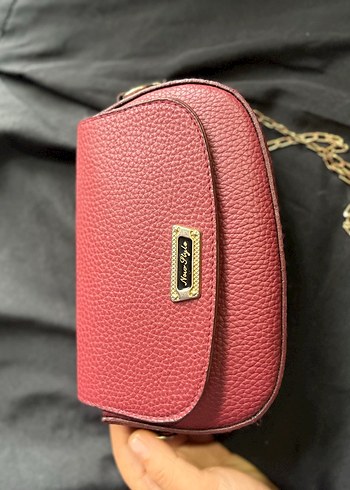 Bordo Deri Zincir Detaylı Kadın Çanta - Görsel 2