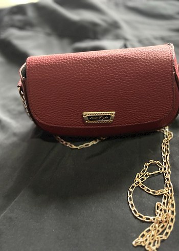 Bordo Deri Zincir Detaylı Kadın Çanta - Görsel 5