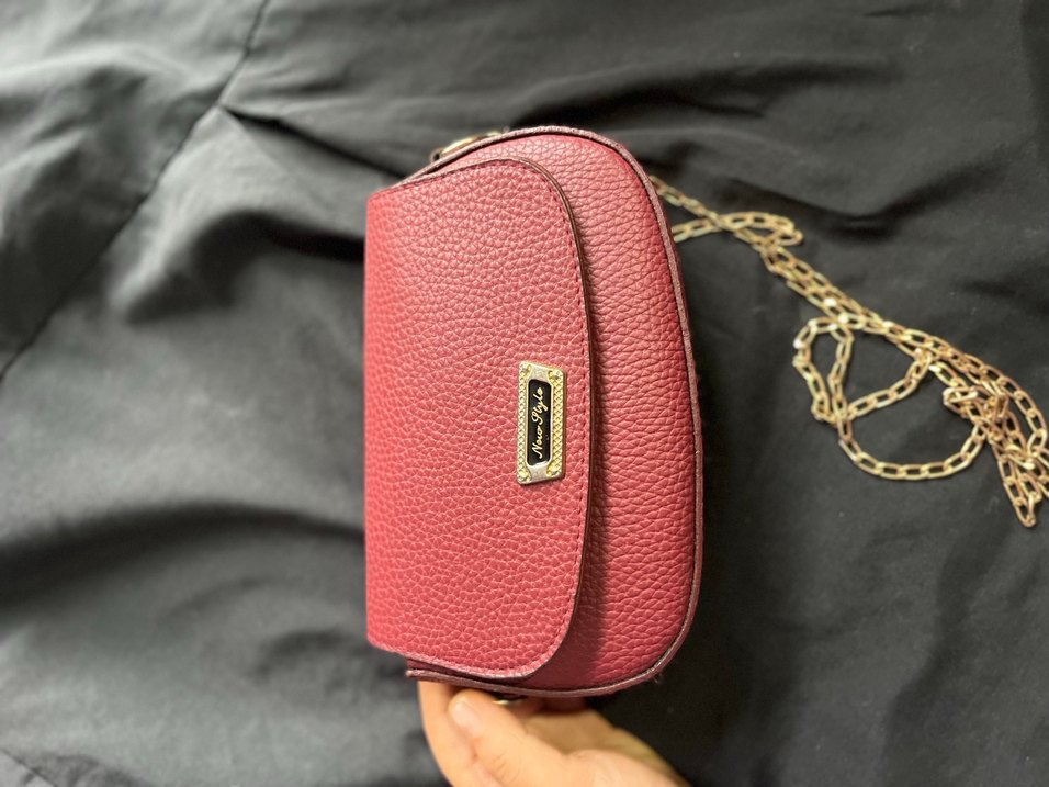 Bordo Deri Zincir Detaylı Kadın Çanta - Görsel 2