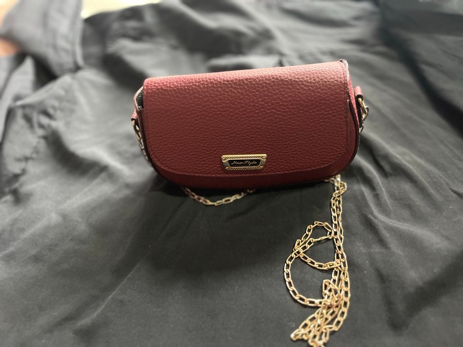 Bordo Deri Zincir Detaylı Kadın Çanta - Görsel 5