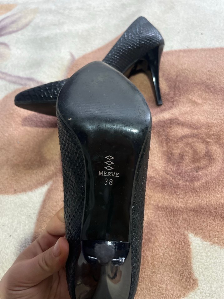 Siyah Yılan Desenli  Stiletto - Görsel 5