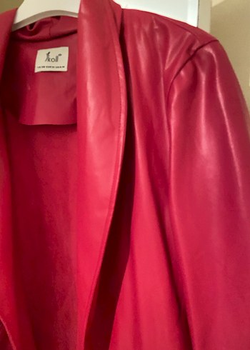 Düğmeli Pembe Deri Kadın Ceket - Görsel 2