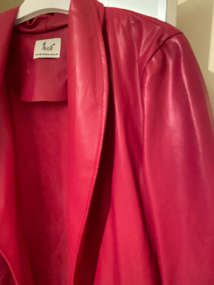 Düğmeli Pembe Deri Kadın Ceket - Görsel 2