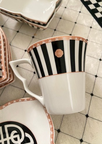 Beyaz ve Siyah Desenli Seramik Yemek Takımı 6 kişilik - Görsel 3