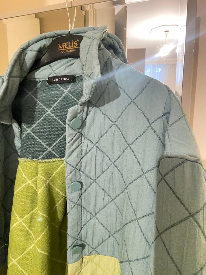 Düğmeli Gri Keten  Ceketi - Görsel 2