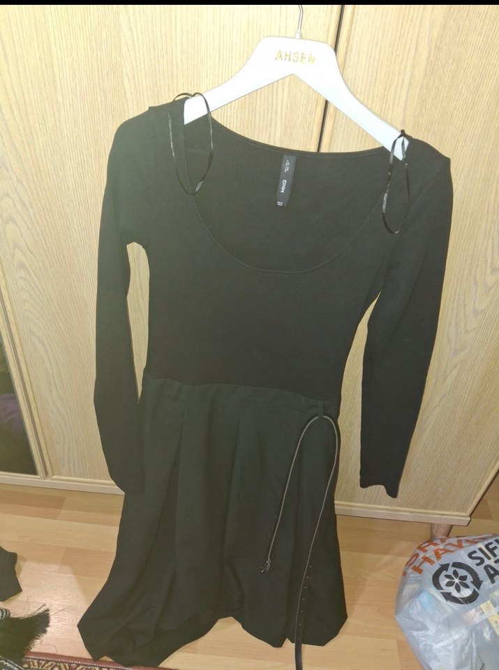 Mango Siyah Uzun Kollu Kemerli Kadın Elbise - Görsel 4