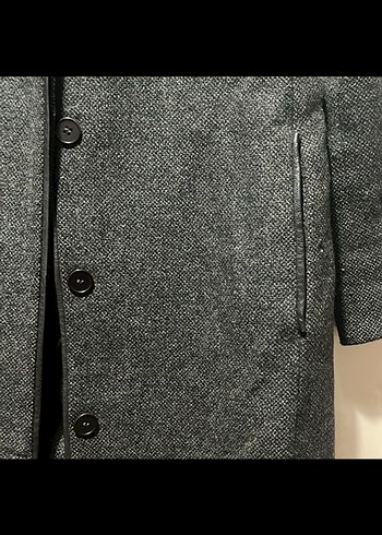 Gri Düğmeli Yün Kadın Kaban - Görsel 2