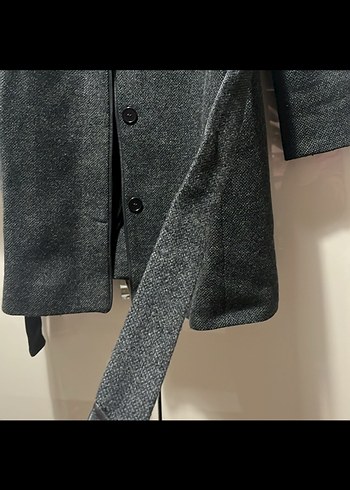 Gri Düğmeli Yün Kadın Kaban - Görsel 3