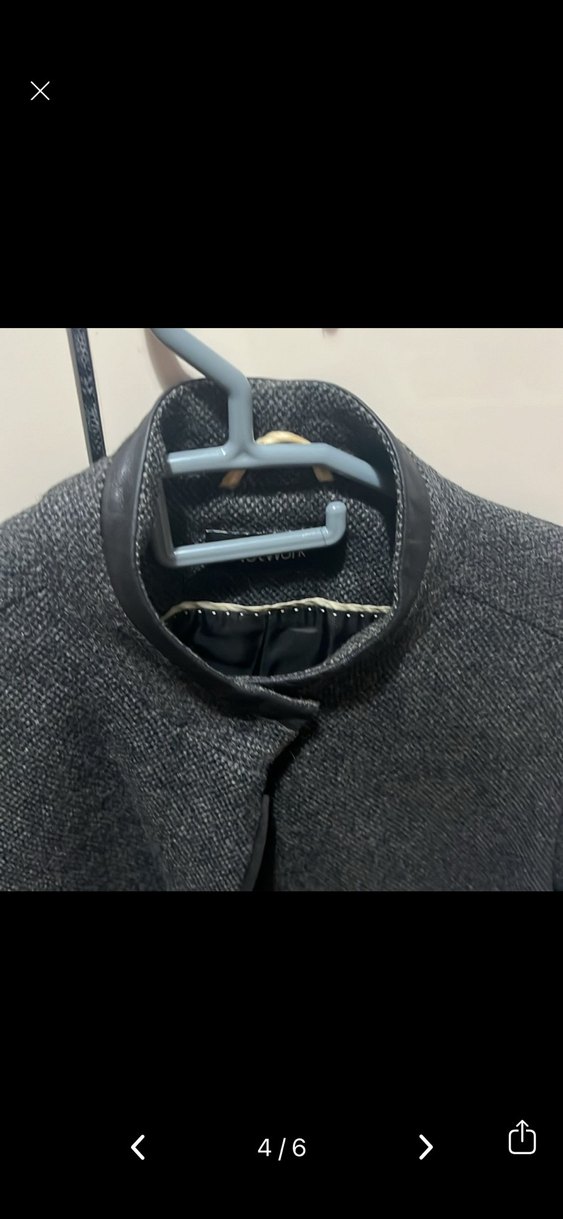 Gri Düğmeli Yün Kadın Kaban - Görsel 4