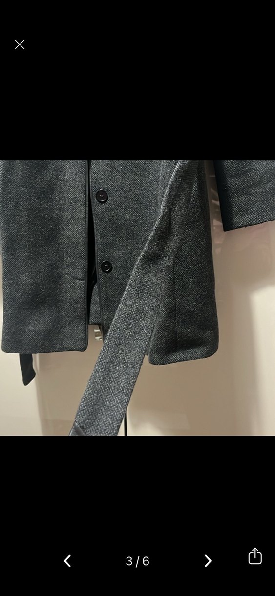 Gri Düğmeli Yün Kadın Kaban - Görsel 3