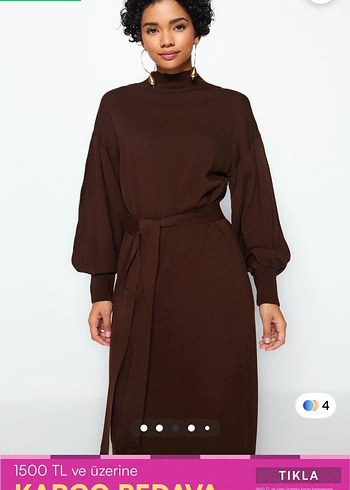 Kahverengi  Uzun Kadın Elbise - Görsel 3