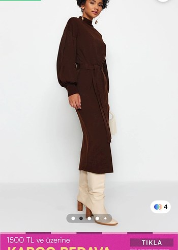 Kahverengi  Uzun Kadın Elbise - Görsel 2