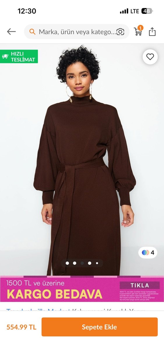 Kahverengi  Uzun Kadın Elbise - Görsel 3