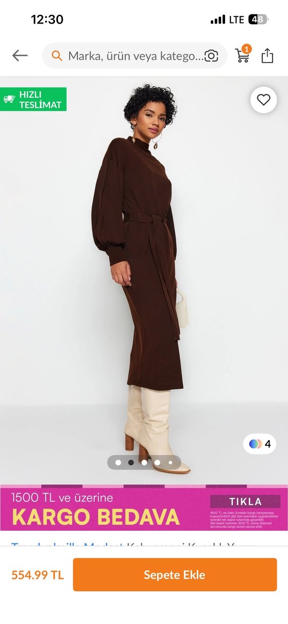 Kahverengi  Uzun Kadın Elbise - Görsel 2