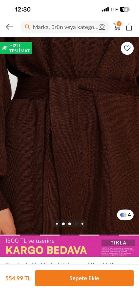 Kahverengi  Uzun Kadın Elbise - Görsel 5