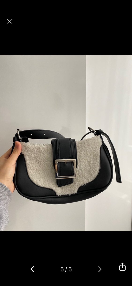 Tokalı Siyah Beyaz  Kadın Çanta - Görsel 5