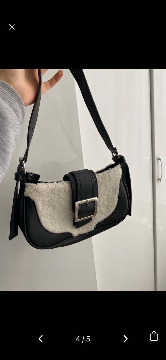 Tokalı Siyah Beyaz  Kadın Çanta - Görsel 4