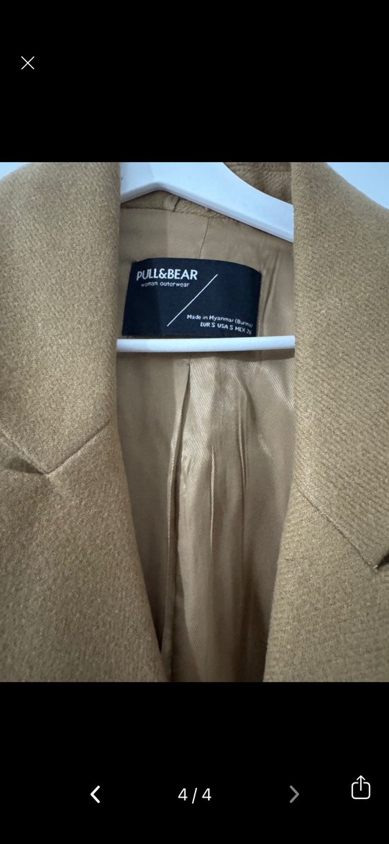 Taba Rengi Midi Kadın Kaban Pull&Bear - Görsel 4