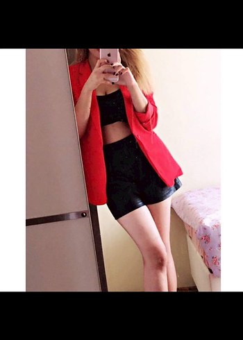 Klasik Kesim Kırmızı Kadın Blazer Ceket - Görsel 5