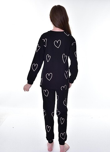 9 Yaş Beden siyah Renk Yüzde yüz pamuk kız çocuk pijama takımı