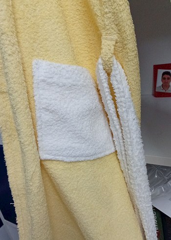 Sarı Beyaz Pamuklu Bornoz - Görsel 3