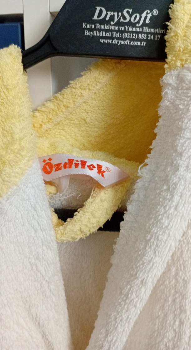 Sarı Beyaz Pamuklu Bornoz - Görsel 2